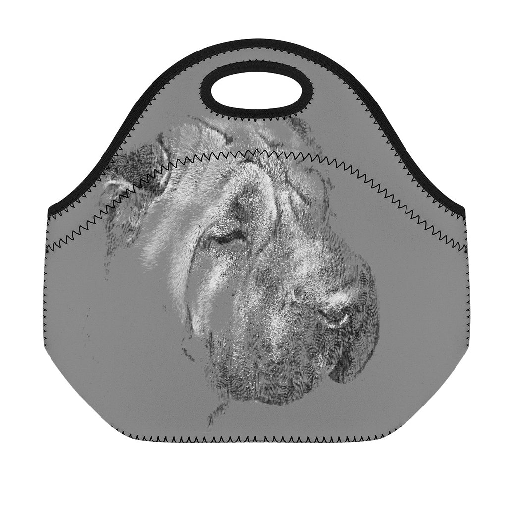 Monochrome Shar Pei Print Neoprene Lunch Bag