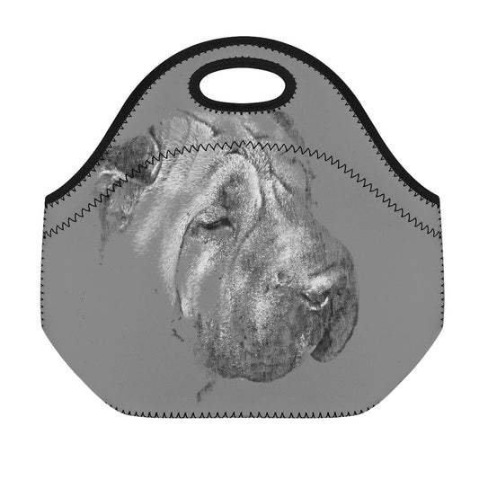 Monochrome Shar Pei Print Neoprene Lunch Bag