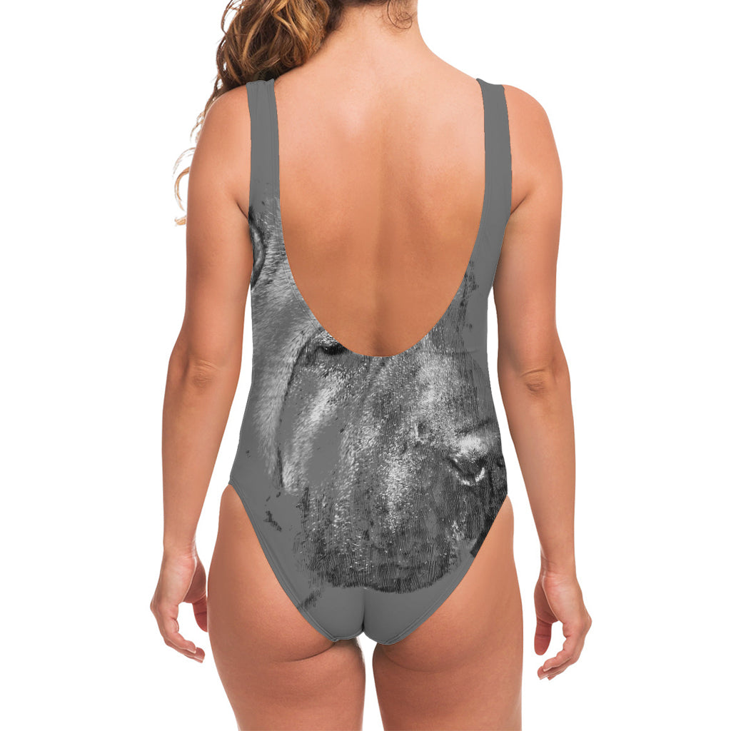 Monochrome Shar Pei Print One Piece Swimsuit