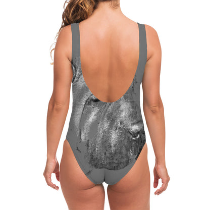 Monochrome Shar Pei Print One Piece Swimsuit