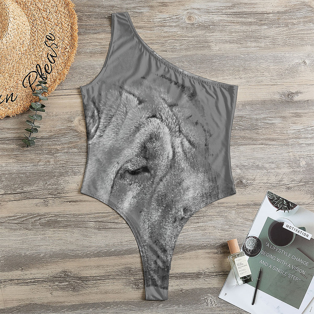 Monochrome Shar Pei Print One Shoulder Bodysuit