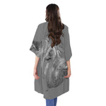 Monochrome Shar Pei Print Open Front Beach Cover Up