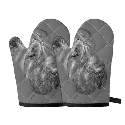 Monochrome Shar Pei Print Oven Mitts
