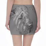 Monochrome Shar Pei Print Pencil Mini Skirt