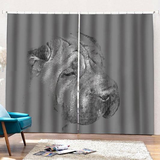 Monochrome Shar Pei Print Pencil Pleat Curtains