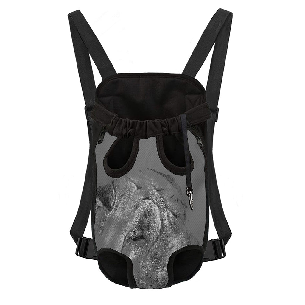 Monochrome Shar Pei Print Pet Carrier Backpack