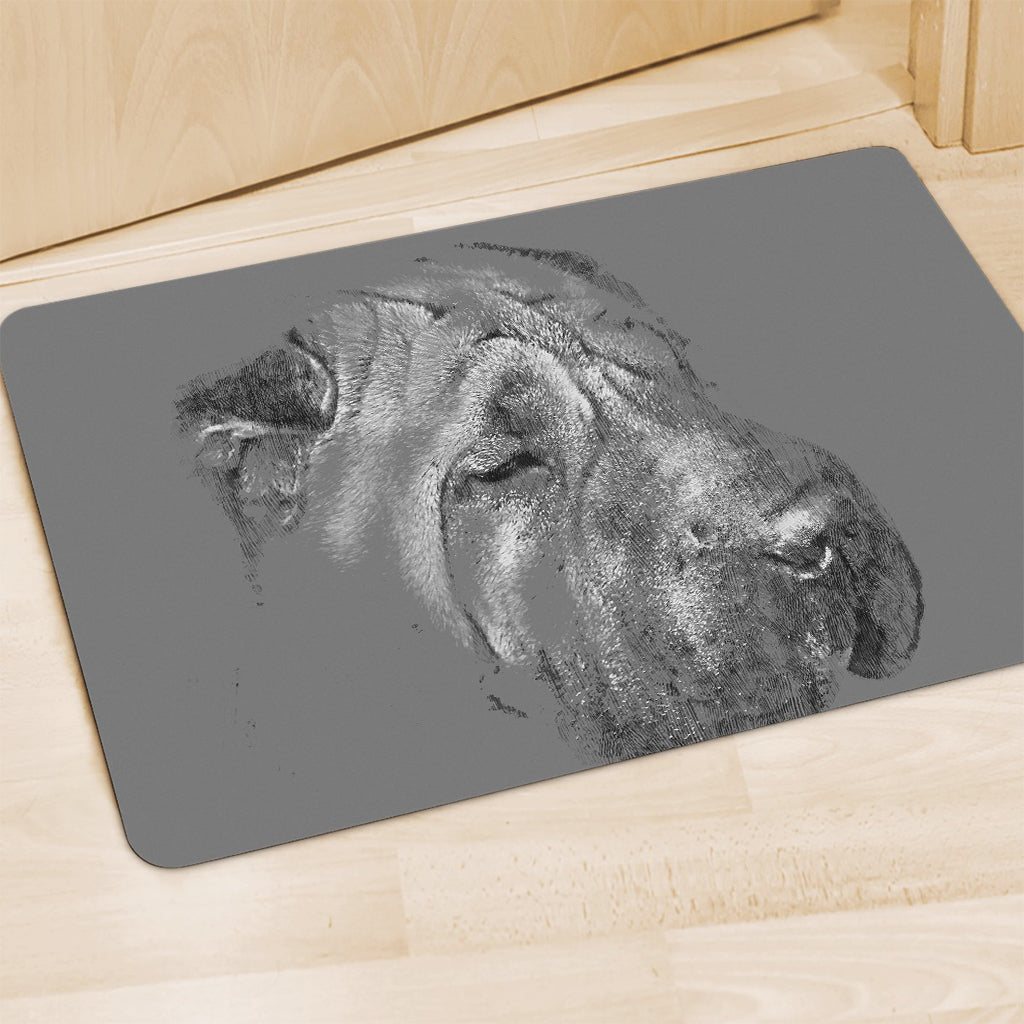 Monochrome Shar Pei Print Polyester Doormat