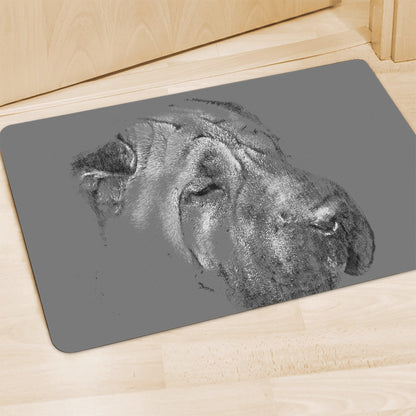 Monochrome Shar Pei Print Polyester Doormat