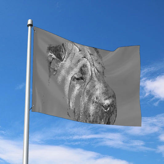 Monochrome Shar Pei Print Polyester Flag