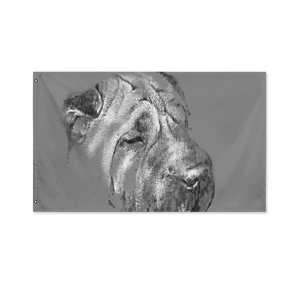 Monochrome Shar Pei Print Polyester Flag
