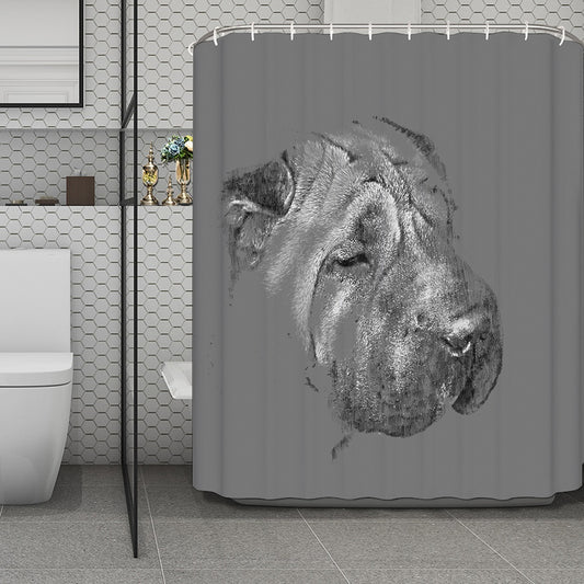 Monochrome Shar Pei Print Polyester Shower Curtain