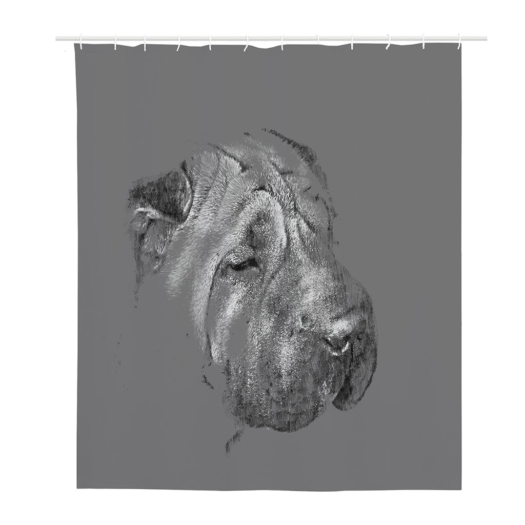 Monochrome Shar Pei Print Polyester Shower Curtain