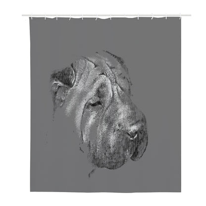 Monochrome Shar Pei Print Polyester Shower Curtain
