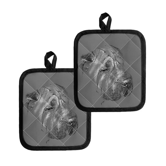 Monochrome Shar Pei Print Pot Holders