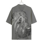 Monochrome Shar Pei Print Rayon Hawaiian Shirt