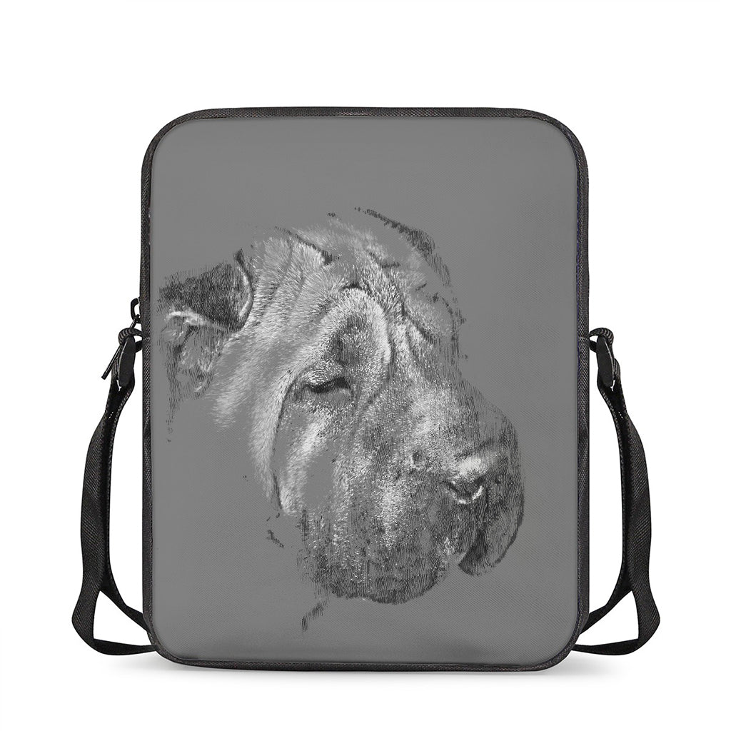 Monochrome Shar Pei Print Rectangular Crossbody Bag