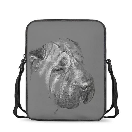 Monochrome Shar Pei Print Rectangular Crossbody Bag