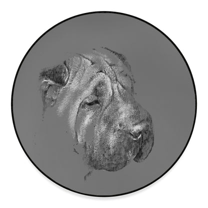 Monochrome Shar Pei Print Round Floor Mat