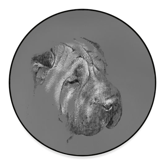 Monochrome Shar Pei Print Round Floor Mat
