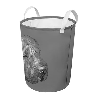 Monochrome Shar Pei Print Round Laundry Basket