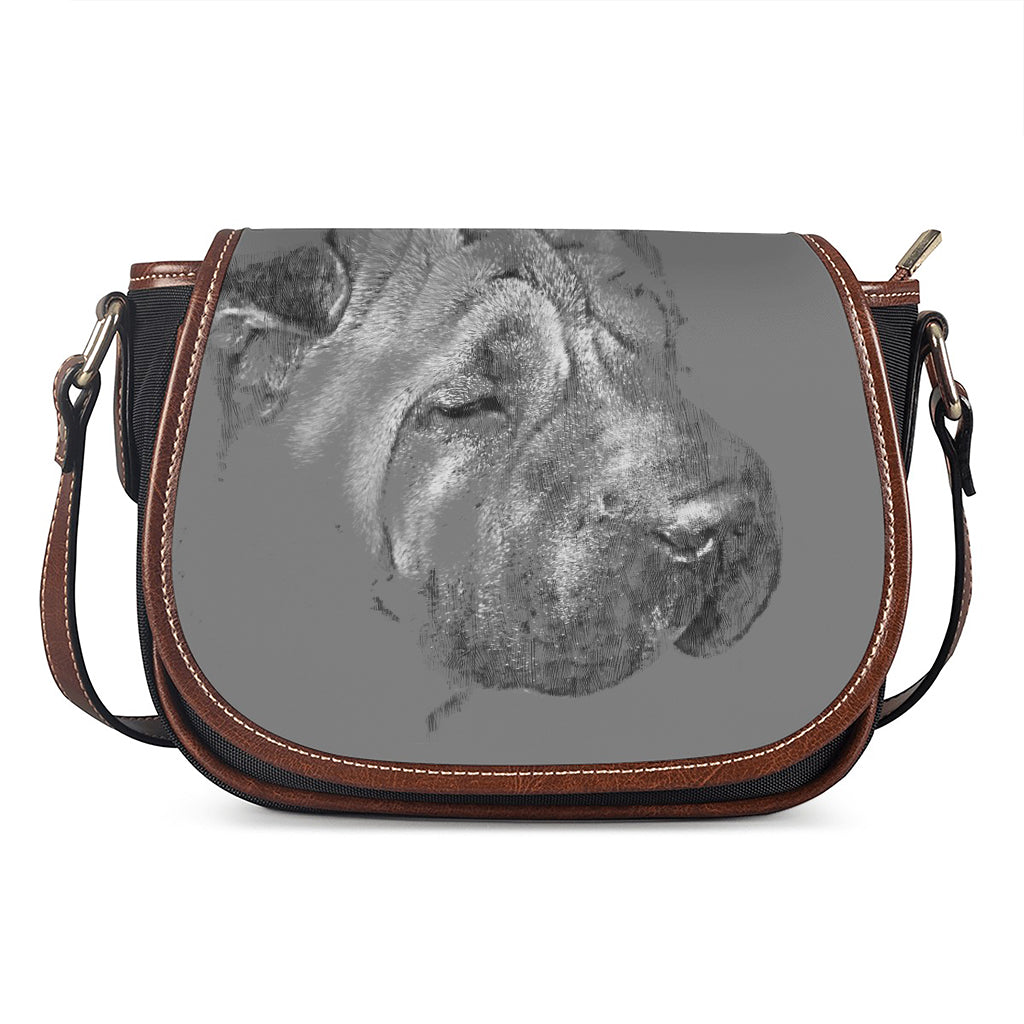 Monochrome Shar Pei Print Saddle Bag