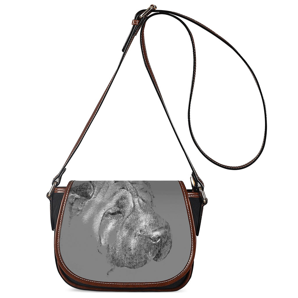 Monochrome Shar Pei Print Saddle Bag