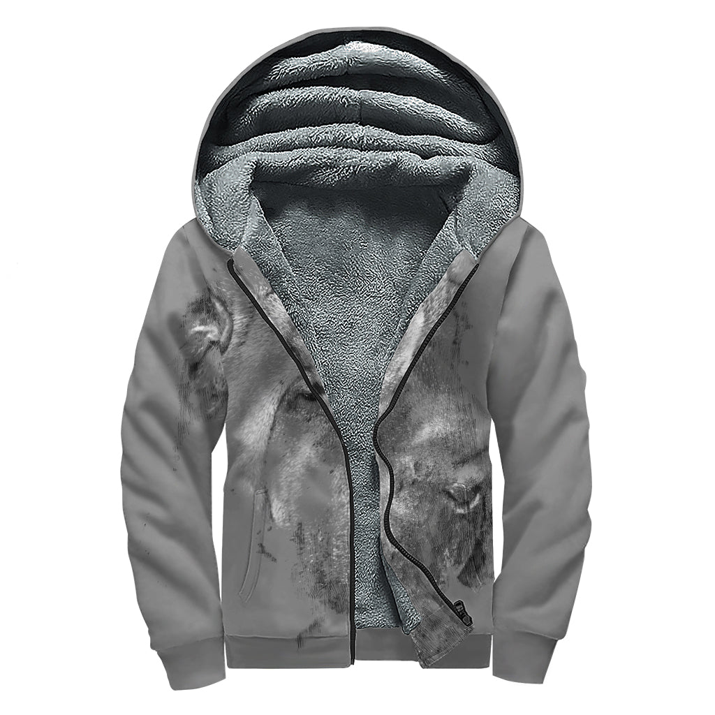 Monochrome Shar Pei Print Sherpa Lined Zip Up Hoodie
