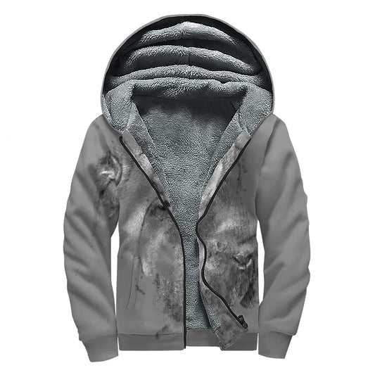 Monochrome Shar Pei Print Sherpa Lined Zip Up Hoodie