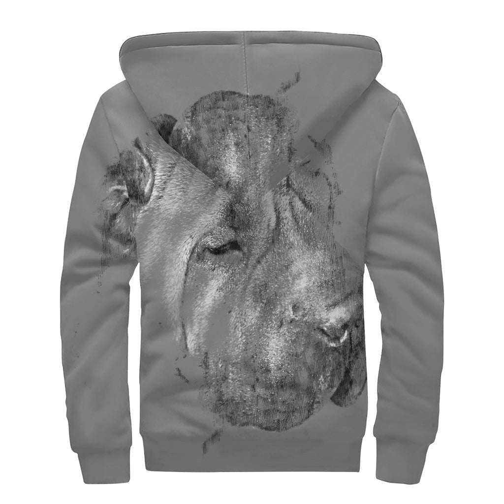 Monochrome Shar Pei Print Sherpa Lined Zip Up Hoodie