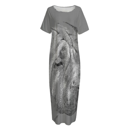 Monochrome Shar Pei Print Short Sleeve Long Nightdress