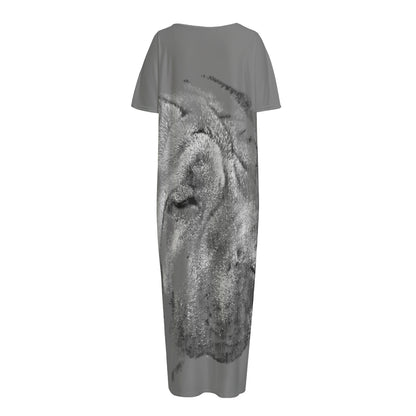 Monochrome Shar Pei Print Short Sleeve Long Nightdress