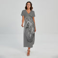 Monochrome Shar Pei Print Short Sleeve Maxi Dress