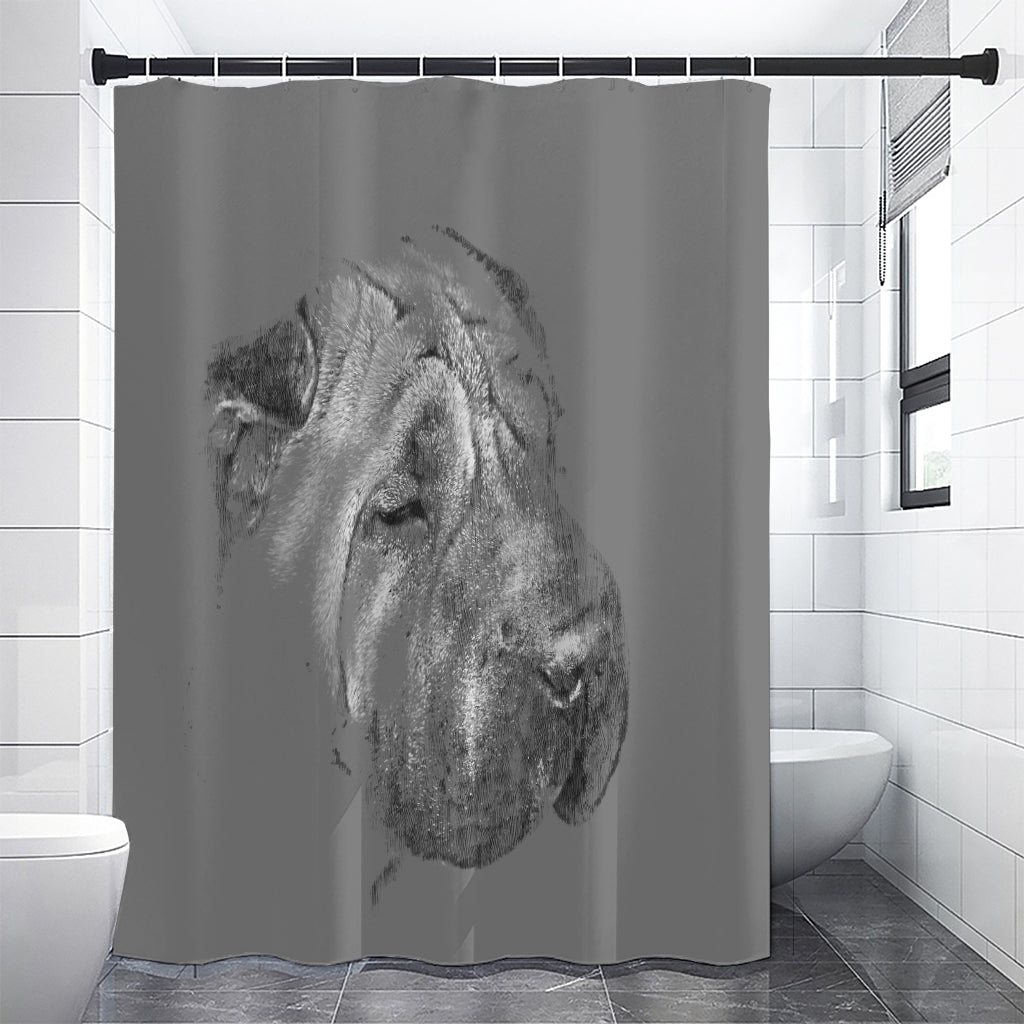 Monochrome Shar Pei Print Shower Curtain