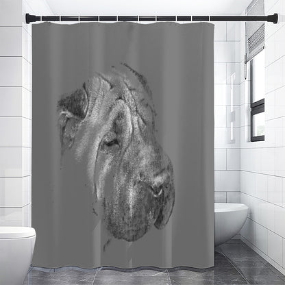 Monochrome Shar Pei Print Shower Curtain