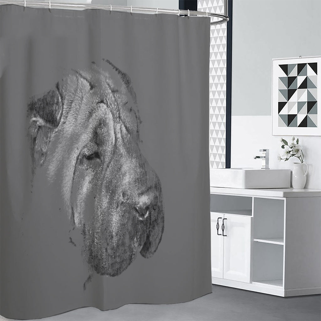 Monochrome Shar Pei Print Shower Curtain