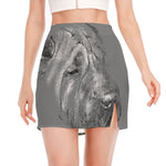 Monochrome Shar Pei Print Side Slit Mini Skirt