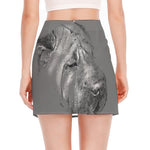 Monochrome Shar Pei Print Side Slit Mini Skirt