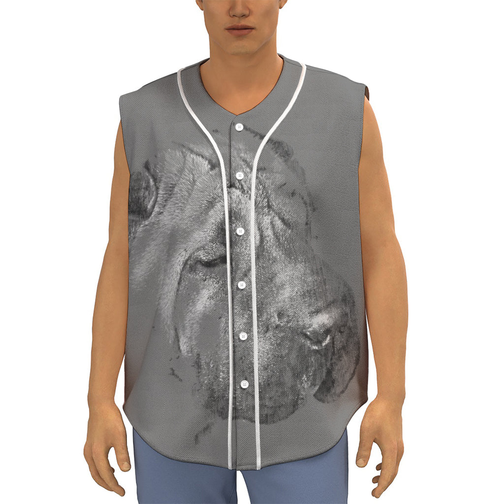 Monochrome Shar Pei Print Sleeveless Baseball Jersey