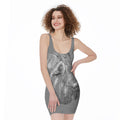Monochrome Shar Pei Print Sleeveless Bodycon Dress