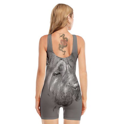 Monochrome Shar Pei Print Sleeveless One Piece Swimsuit