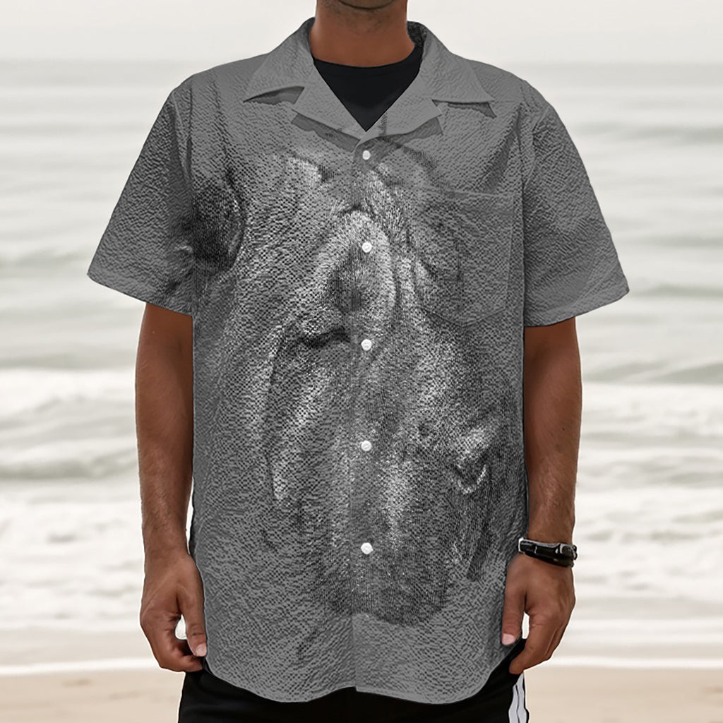 Monochrome Shar Pei Print Textured Short Sleeve Shirt