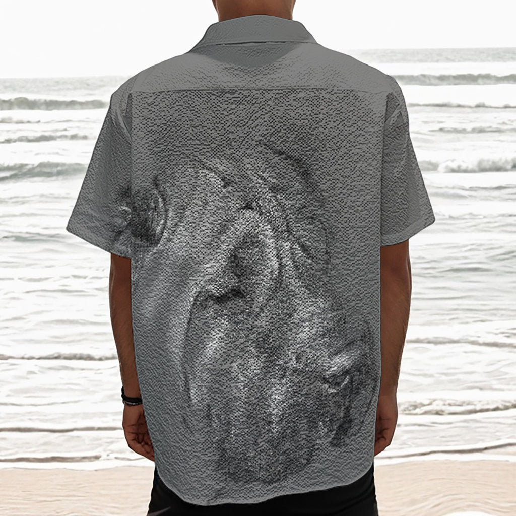 Monochrome Shar Pei Print Textured Short Sleeve Shirt