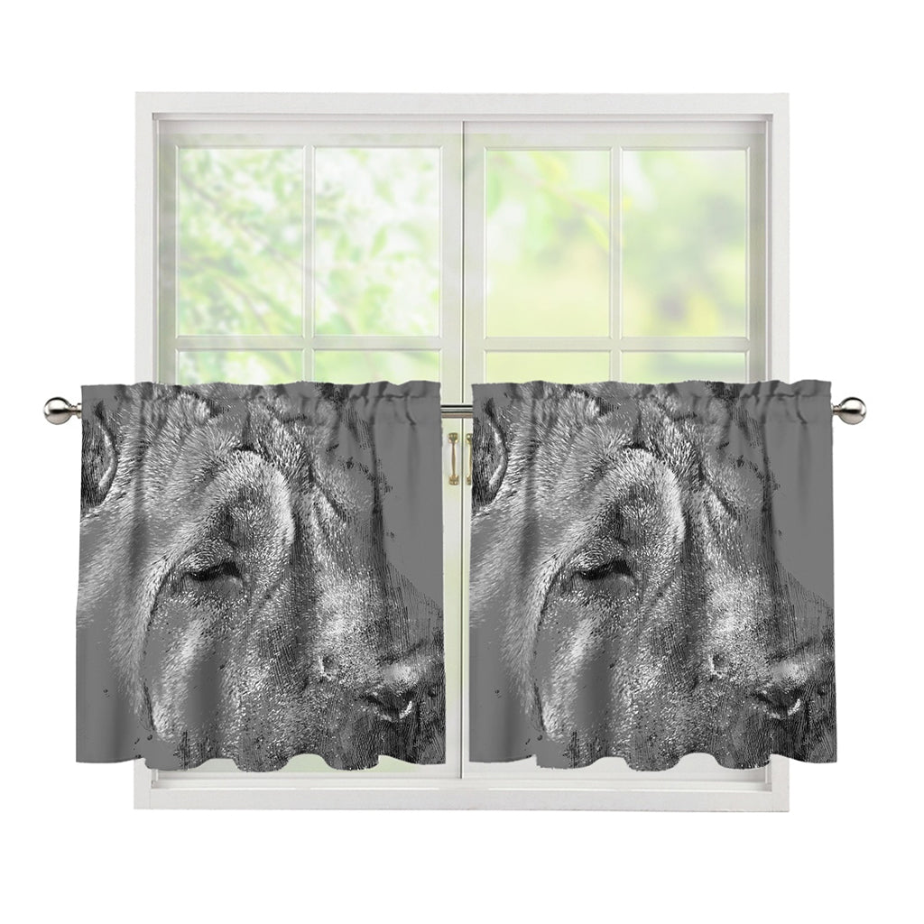 Monochrome Shar Pei Print Tier Curtains