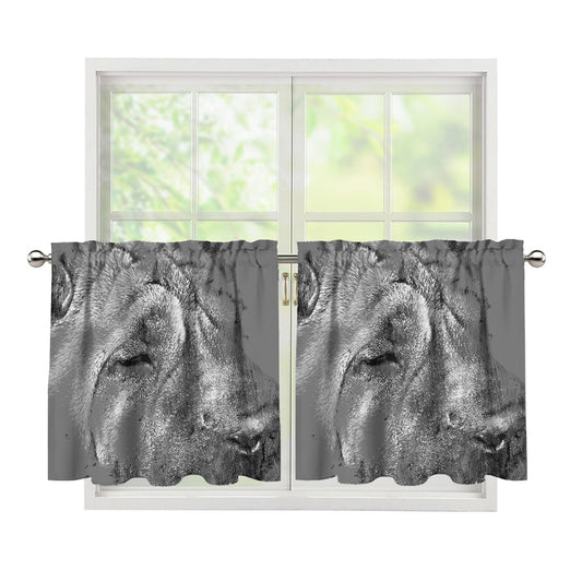 Monochrome Shar Pei Print Tier Curtains