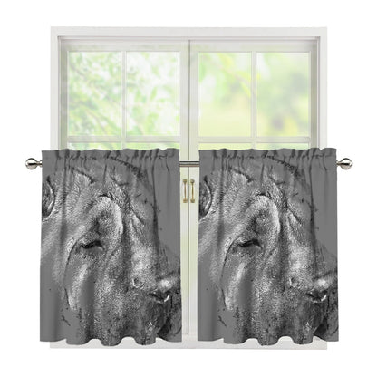 Monochrome Shar Pei Print Tier Curtains