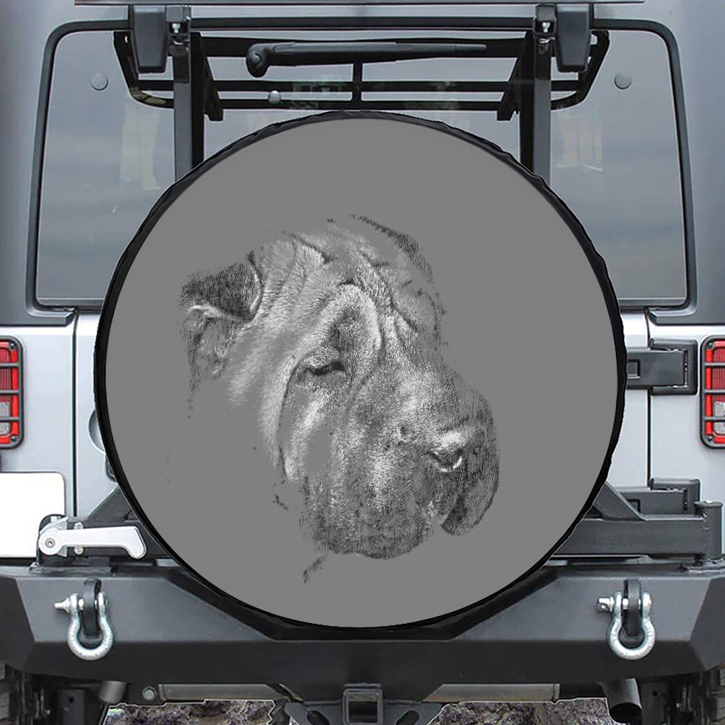 Monochrome Shar Pei Print Tire Cover