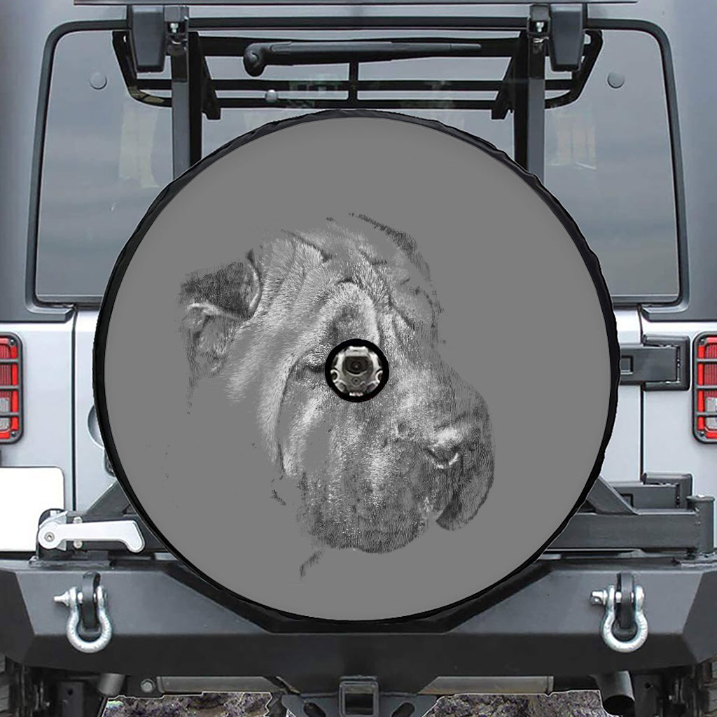 Monochrome Shar Pei Print Tire Cover With Camera Hole