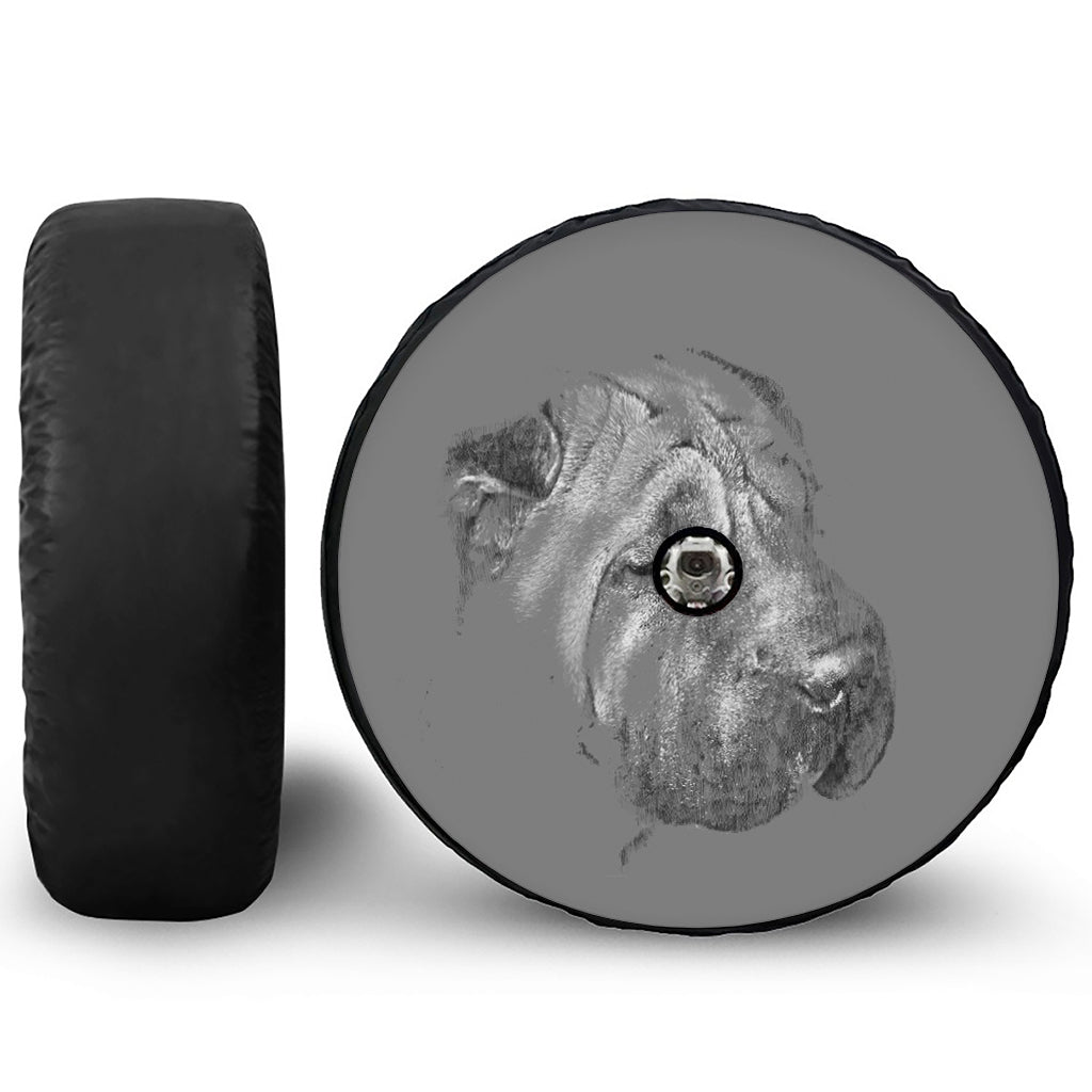 Monochrome Shar Pei Print Tire Cover With Camera Hole