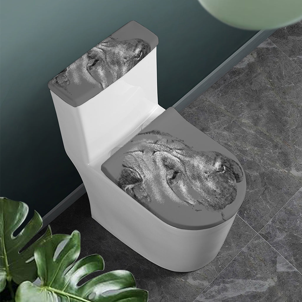 Monochrome Shar Pei Print Toilet Lid And Tank Cover Set