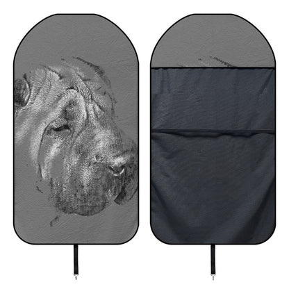 Monochrome Shar Pei Print Waterproof Car Seat Cover